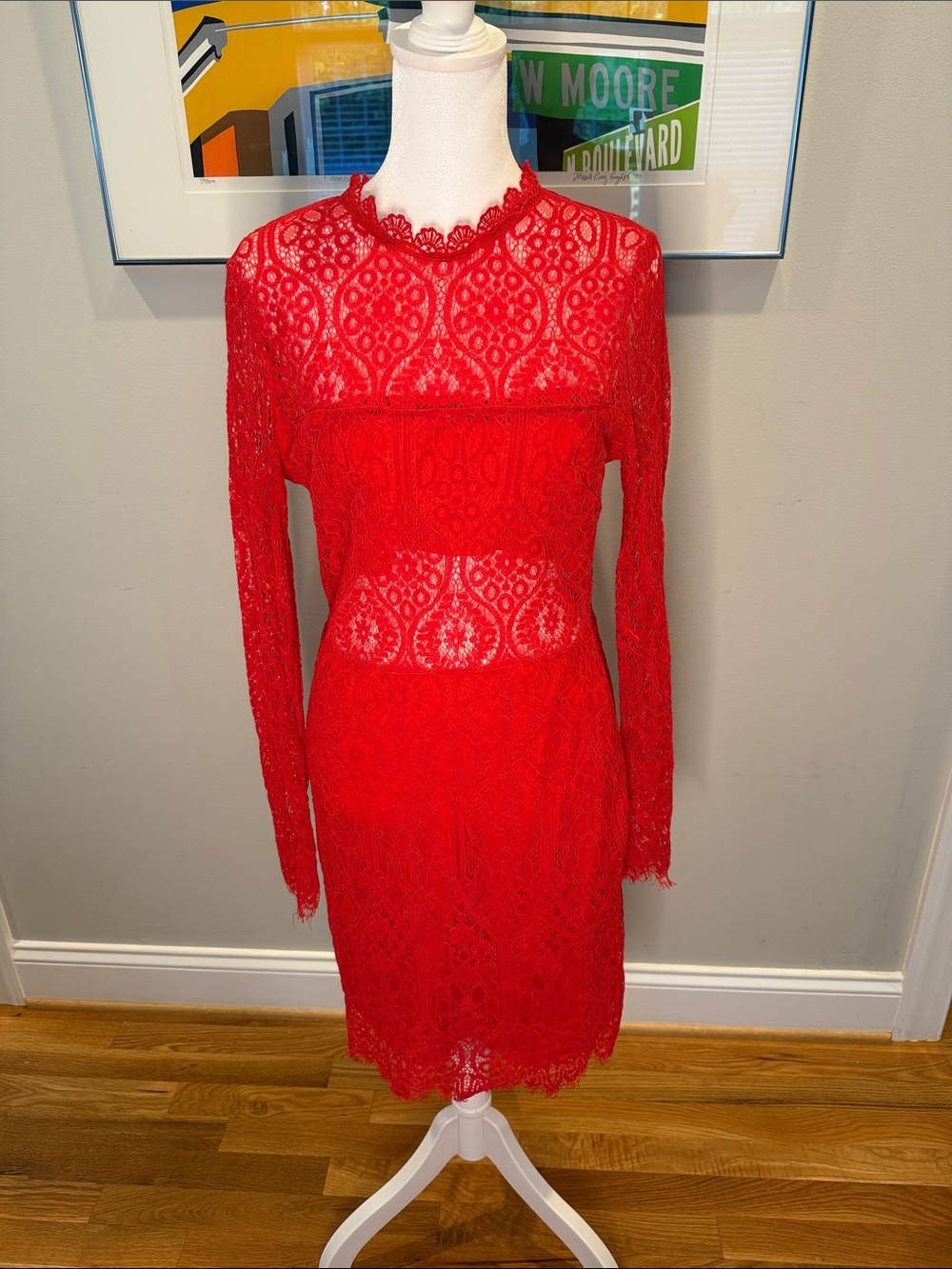 Lulu's Red Lace Long-Sleeve Sheath Dress